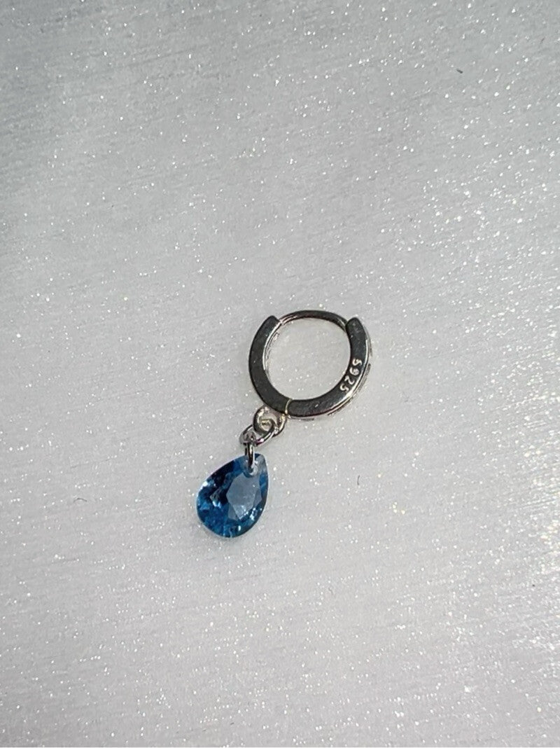 Flash Diamond Silver Single Earring,Droplet Blue Diamond / 1mm,Lumivault.