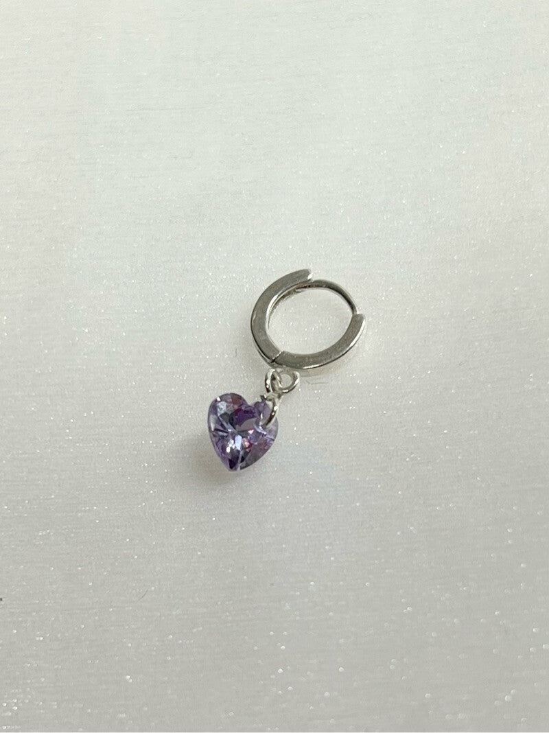 Flash Diamond Silver Single Earring,Heart Purple Diamond / 1mm,Lumivault.