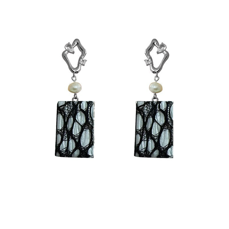 Handmade Clay Cicada Wing Lace Earrings,Black,Lumivault.