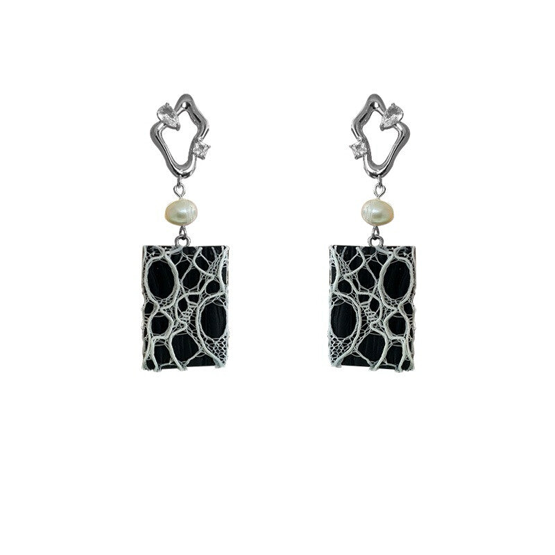 Handmade Clay Cicada Wing Lace Earrings,White,Lumivault.
