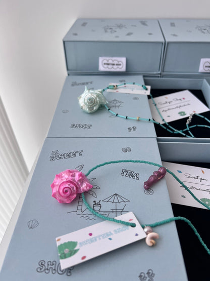 Handmade Pink Purple Snail  Beaded Necklace,Lumivault.