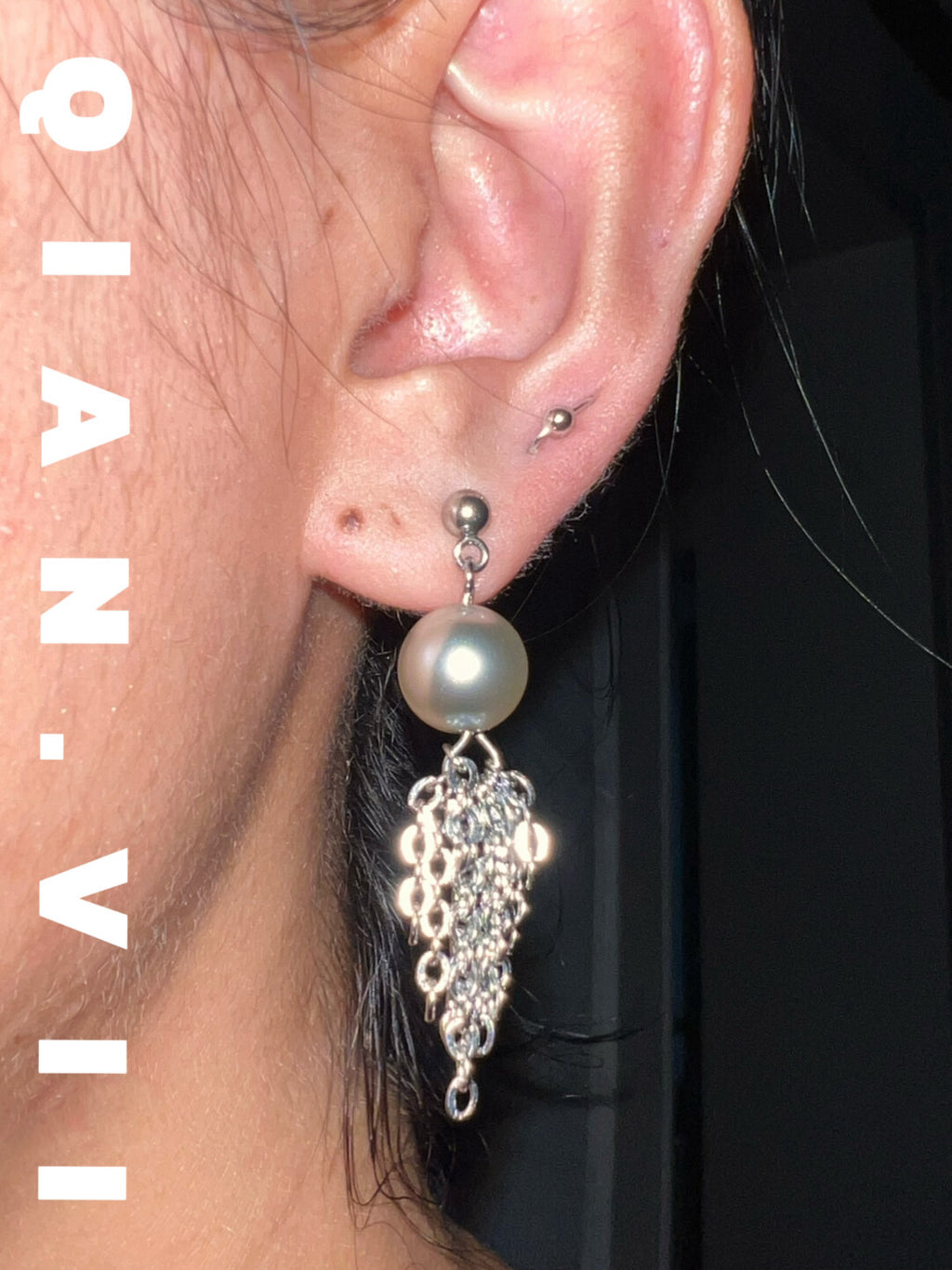 Titanium Steel Glass Pearl Tassel Earrings,Lumivault.