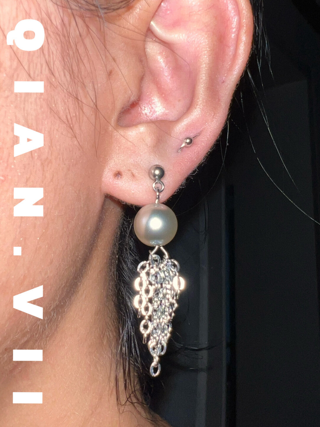 Titanium Steel Glass Pearl Tassel Earrings,Lumivault.