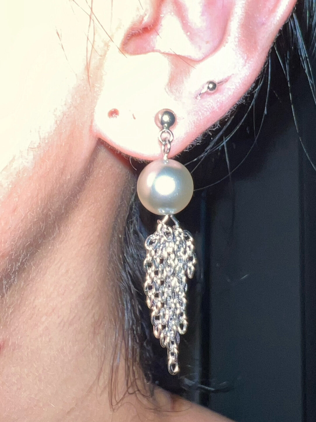Titanium Steel Glass Pearl Tassel Earrings,Lumivault.