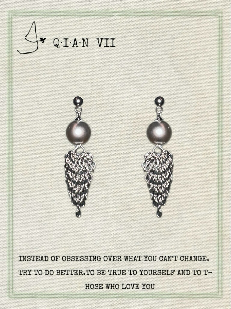 Titanium Steel Glass Pearl Tassel Earrings,Lumivault.
