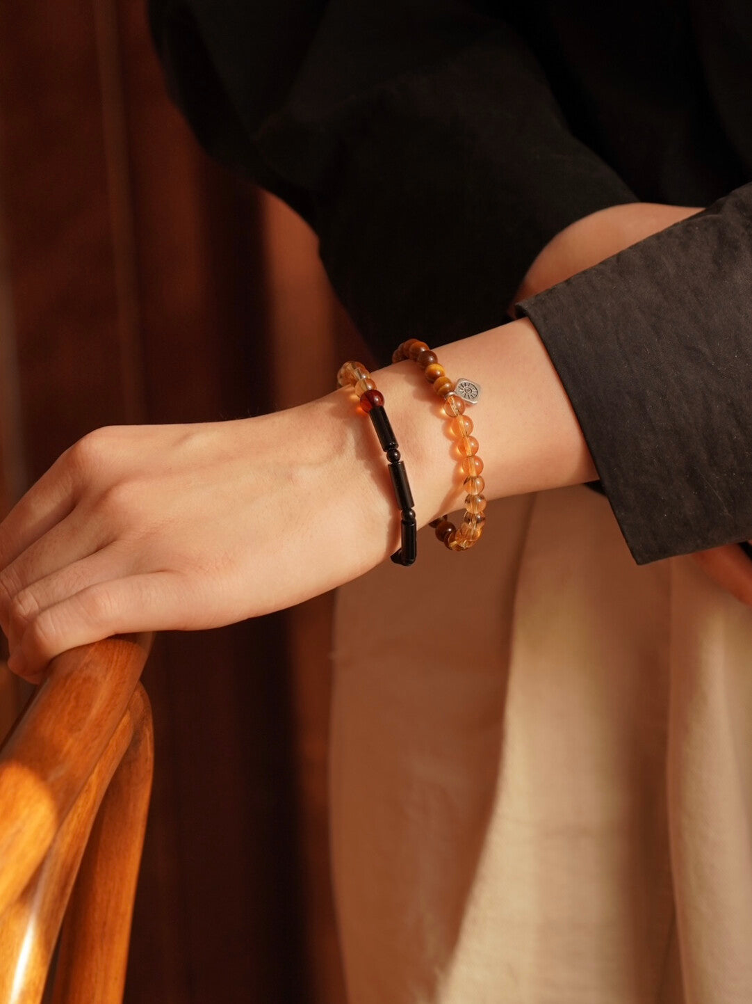 Citrine Tiger Eye Silver Beaded Bracelet - Lumivault