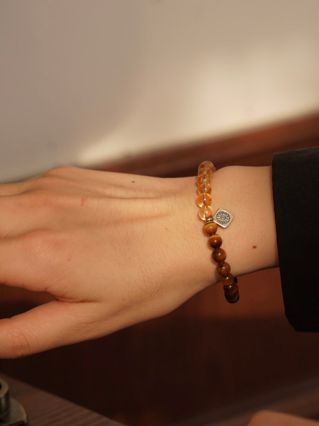 Citrine Tiger Eye Silver Beaded Bracelet - Lumivault