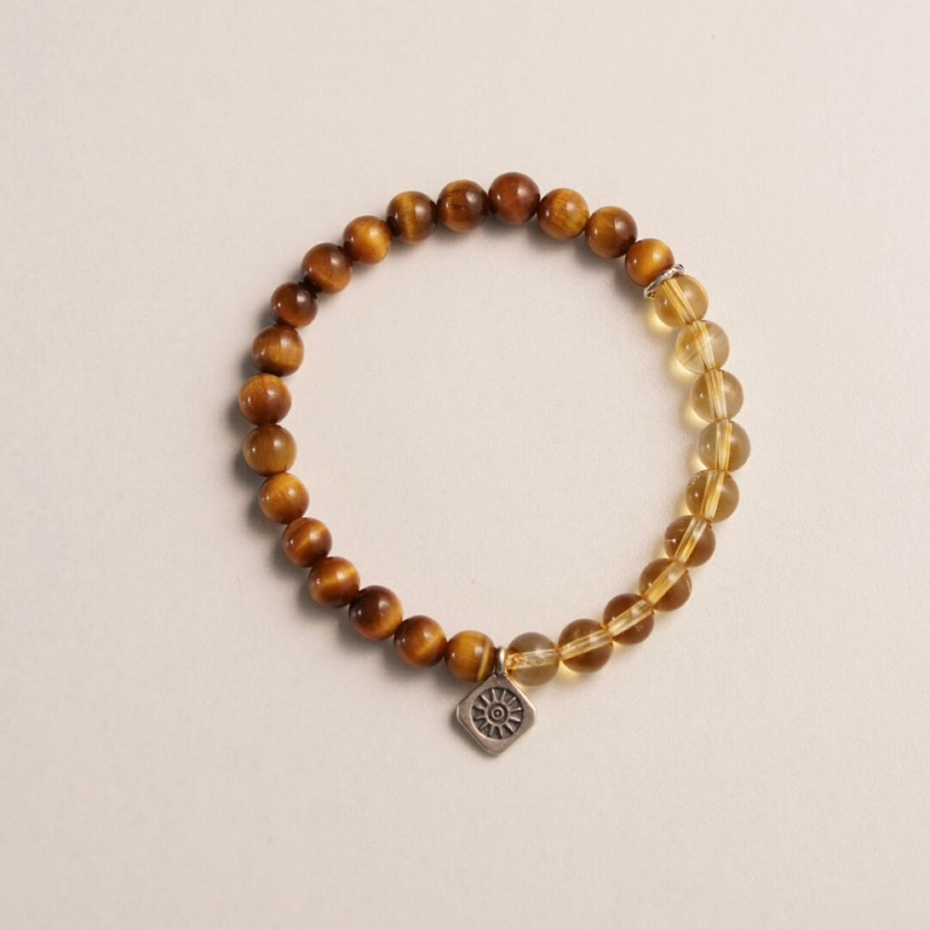 Citrine Tiger Eye Silver Beaded Bracelet - Lumivault