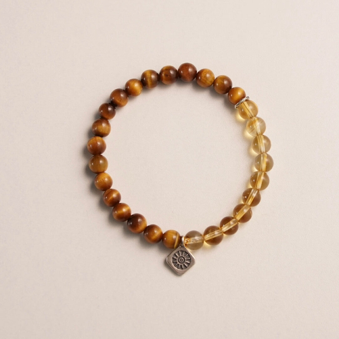 Citrine Tiger Eye Silver Beaded Bracelet - Lumivault