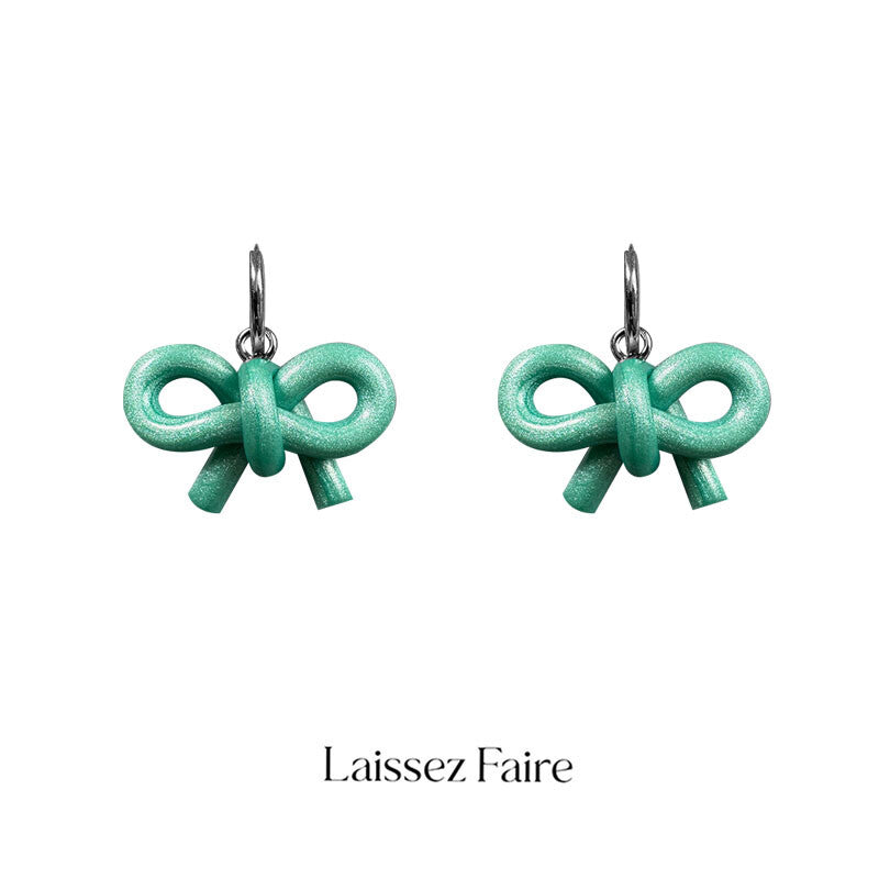 Handmade Clay Mini Bow Earrings,Mint,Lumivault.