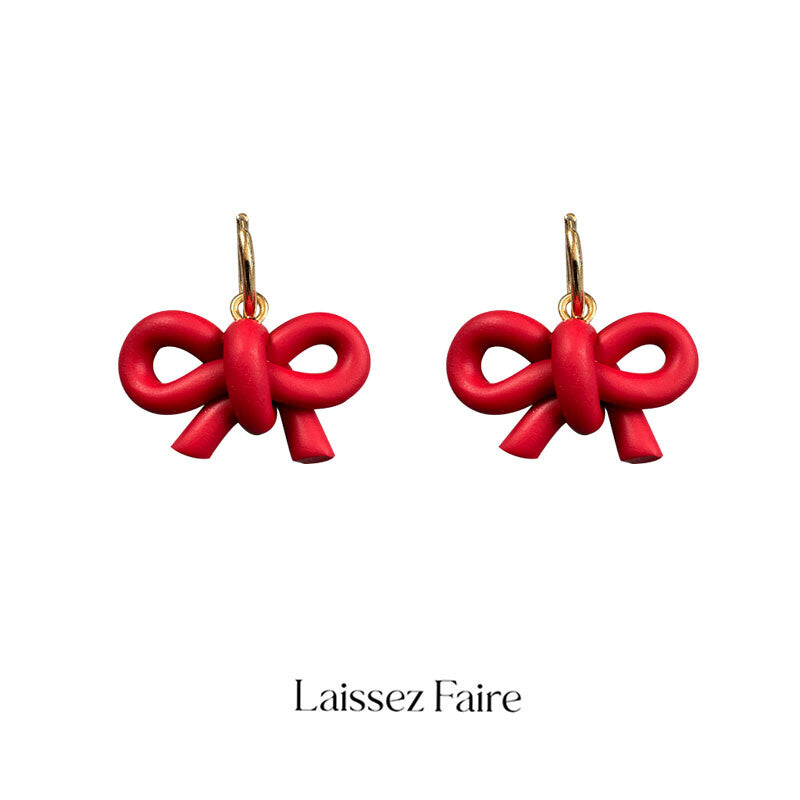 Handmade Clay Mini Bow Earrings,Lumivault.
