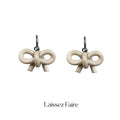 Handmade Clay Mini Bow Earrings,White,Lumivault.