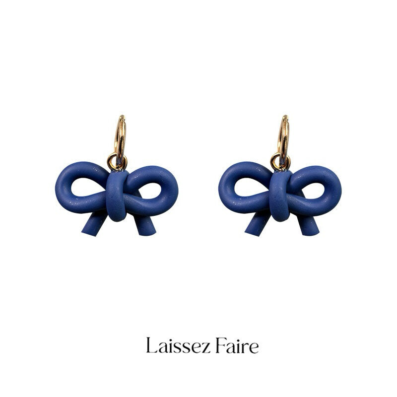 Handmade Clay Mini Bow Earrings,Blue,Lumivault.