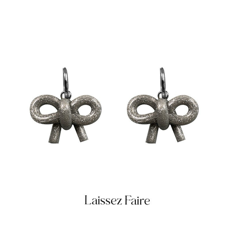 Handmade Clay Mini Bow Earrings,Gray,Lumivault.