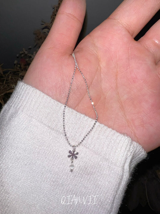 Flower Silver Cat's Eye Earrings Necklace - Lumivault