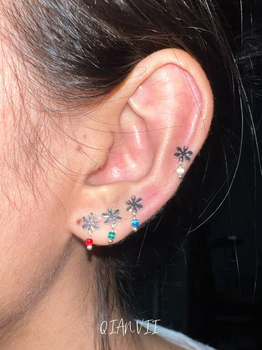 Flower Silver Cat's Eye Earrings Necklace - Lumivault