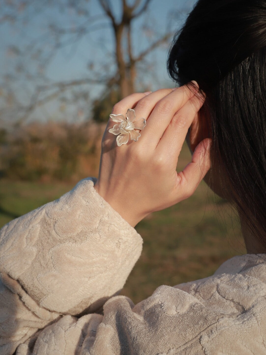 Magnolia Leather Shadow Puppet Ring,Lumivault.