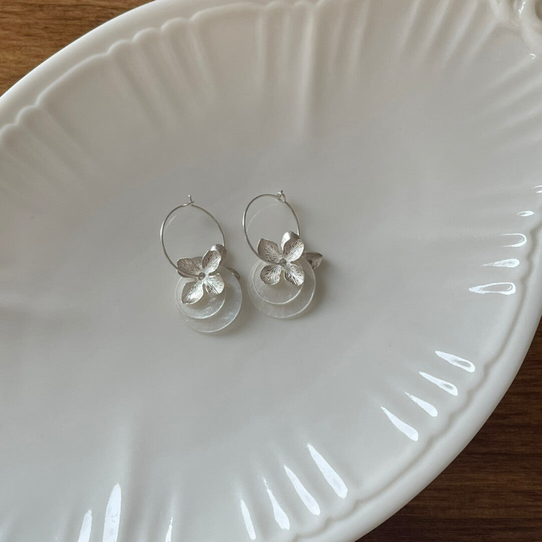 Lilac Flower Capiz Shell Earrings,Silver (925 Sterling Silver),Lumivault.
