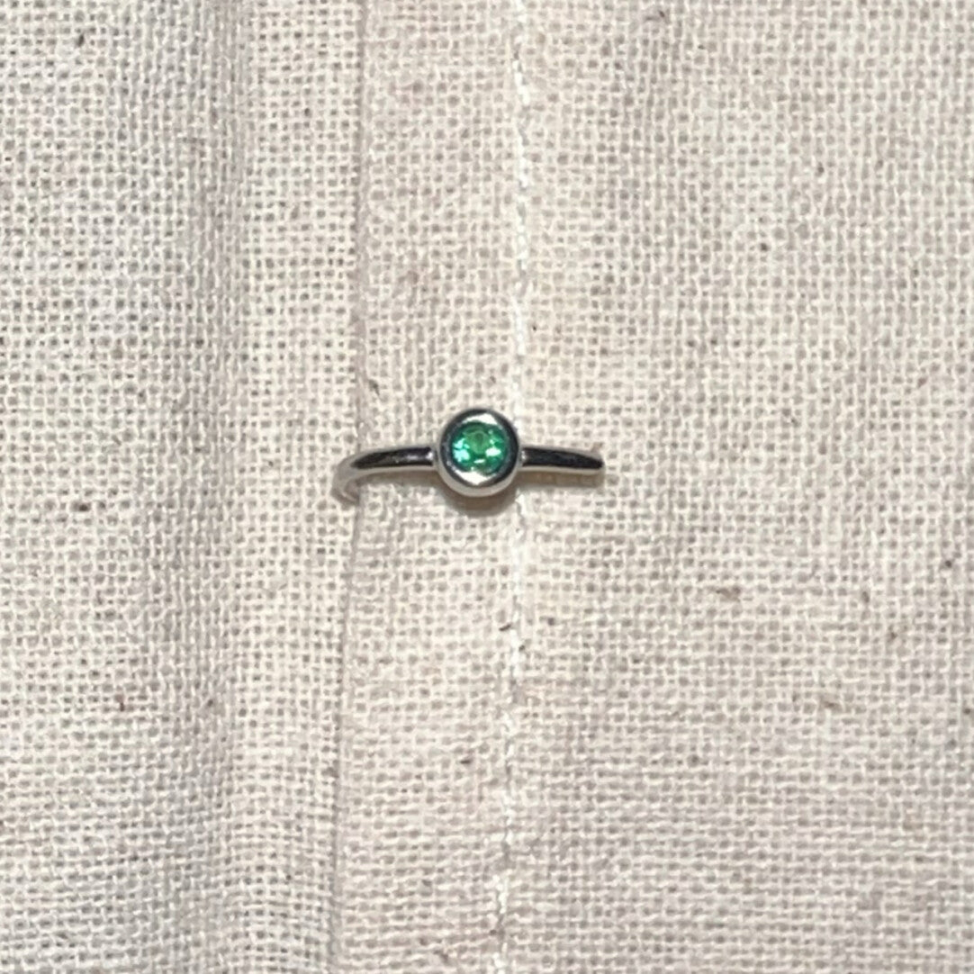 Handmade Silver Single Earring,Sterling Silver Green Diamond / Ear Post Thickness 0.9mm,Lumivault.