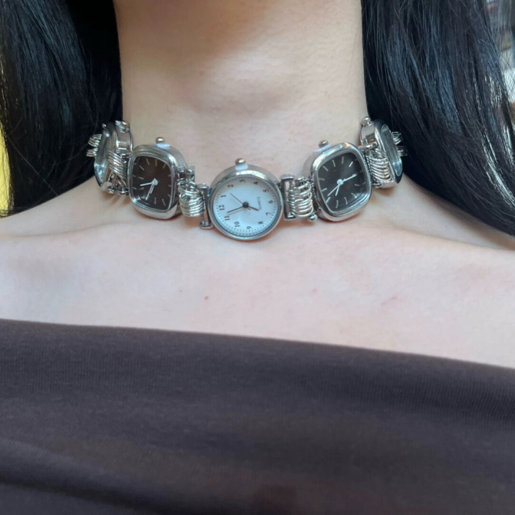 Watch Titanium Steel Punk Choker,Black and White,Lumivault.