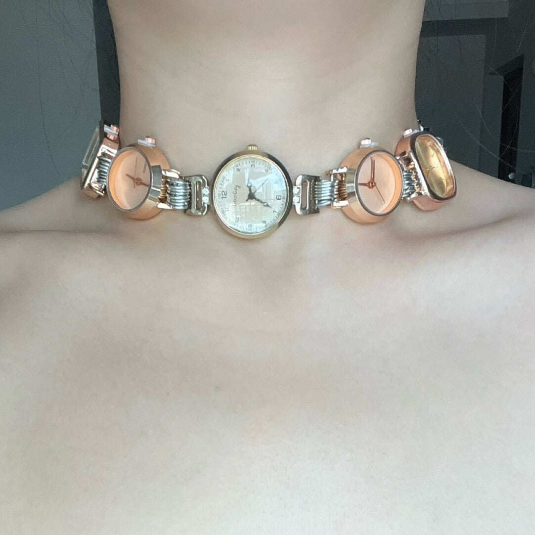Watch Titanium Steel Punk Choker,Gold,Lumivault.
