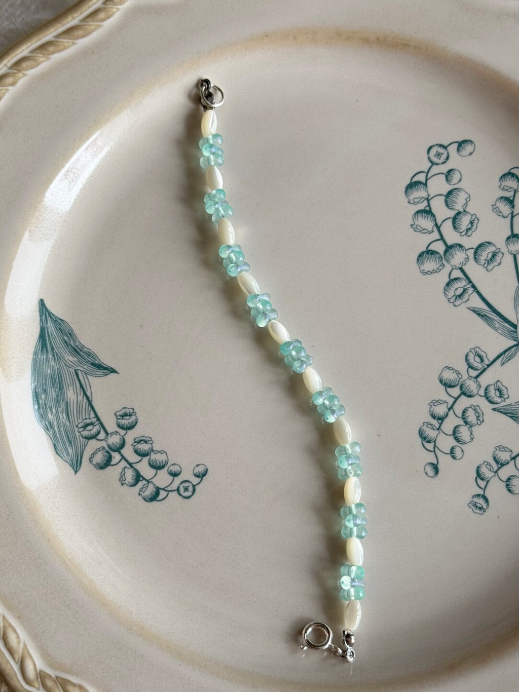 A Little Blue Beaded Bracelet,Ribbon Blue (Note Wrist Circumference),Lumivault.