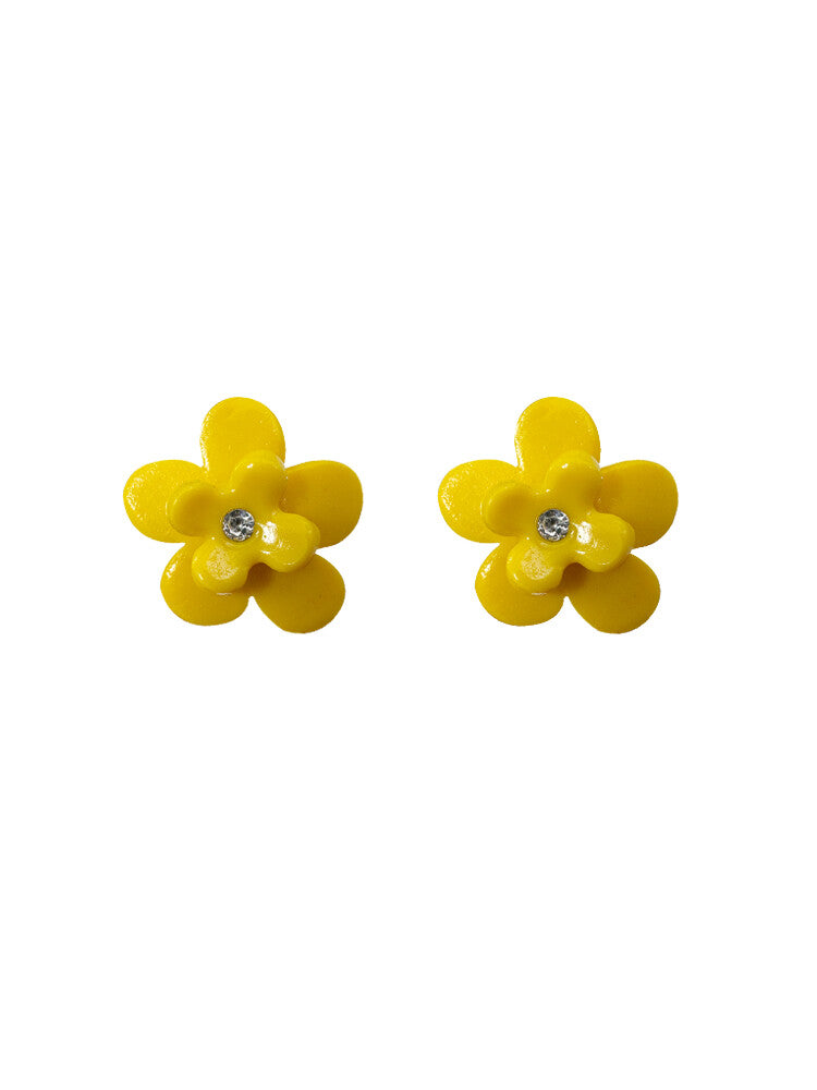 Handmade Clay Mini Cute Flower Earrings,Yellow,Lumivault.