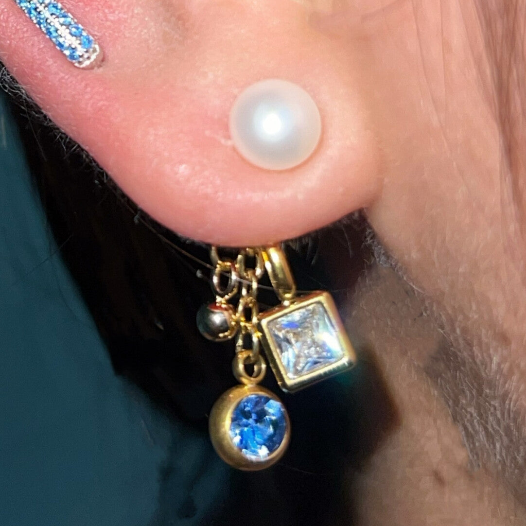 Titanium Steel Stud Earrings,Blue,Lumivault.