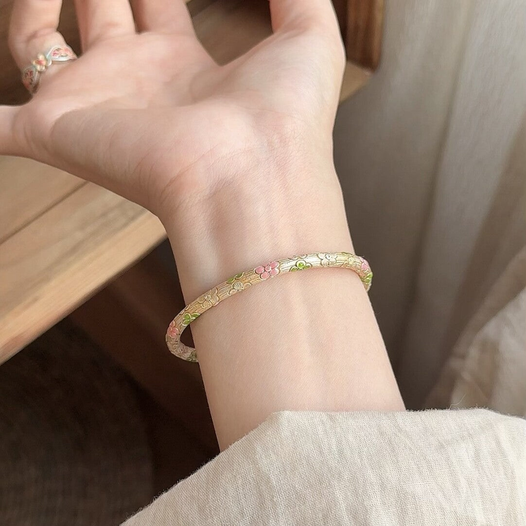 Chinoiserie Window Enamel Color Silver Bracelet
