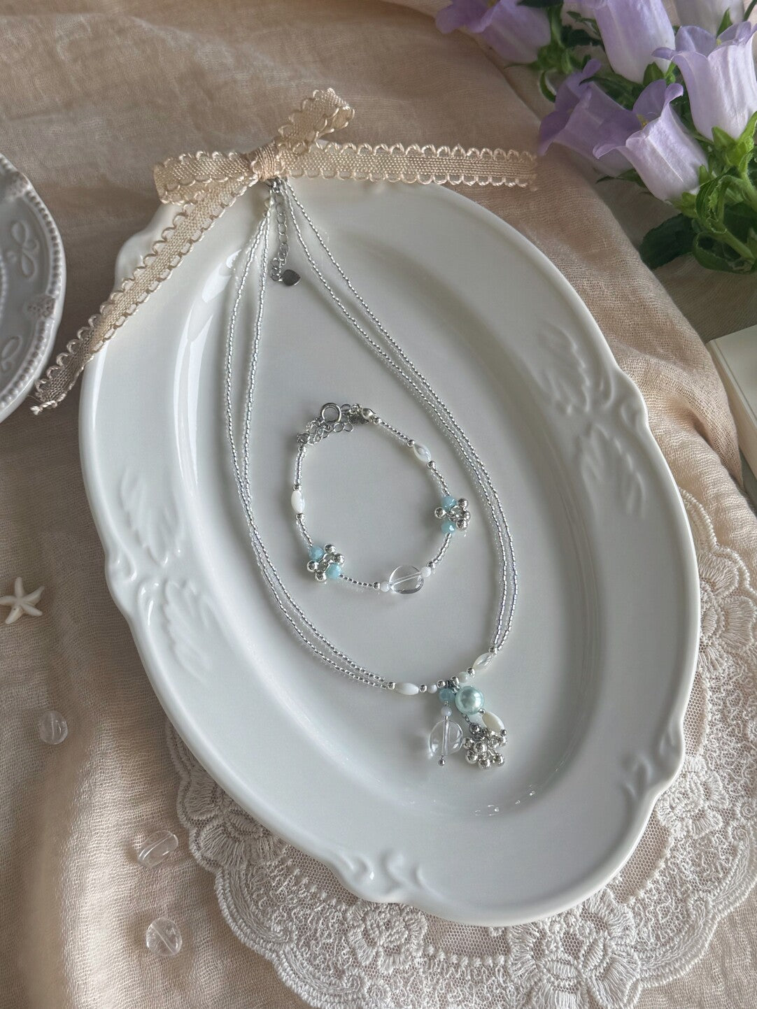 Jasmine Rain Double Layered Beaded Necklace,Lumivault.