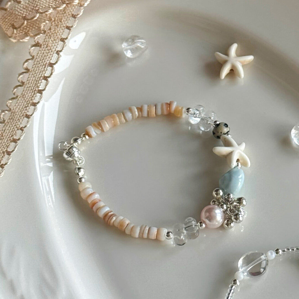 Dozing Afternoon Rock Crystal Vacation Bracelet,Ceramic Shell (Note Wrist Size),Lumivault.