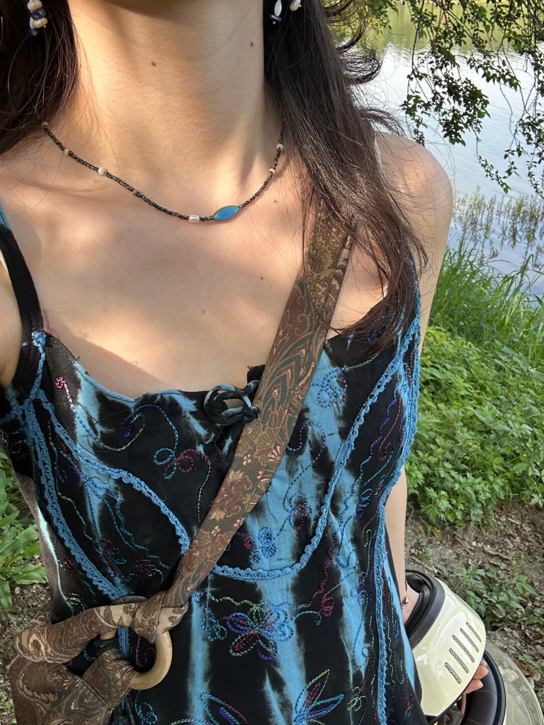 Handmade Deep Blue and Shell Necklace Bracelet,Lumivault.