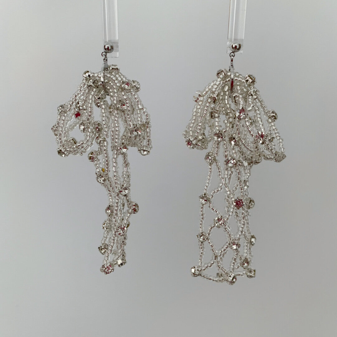 Princess Party Beaded Silver Tassel Earrings,Lumivault.