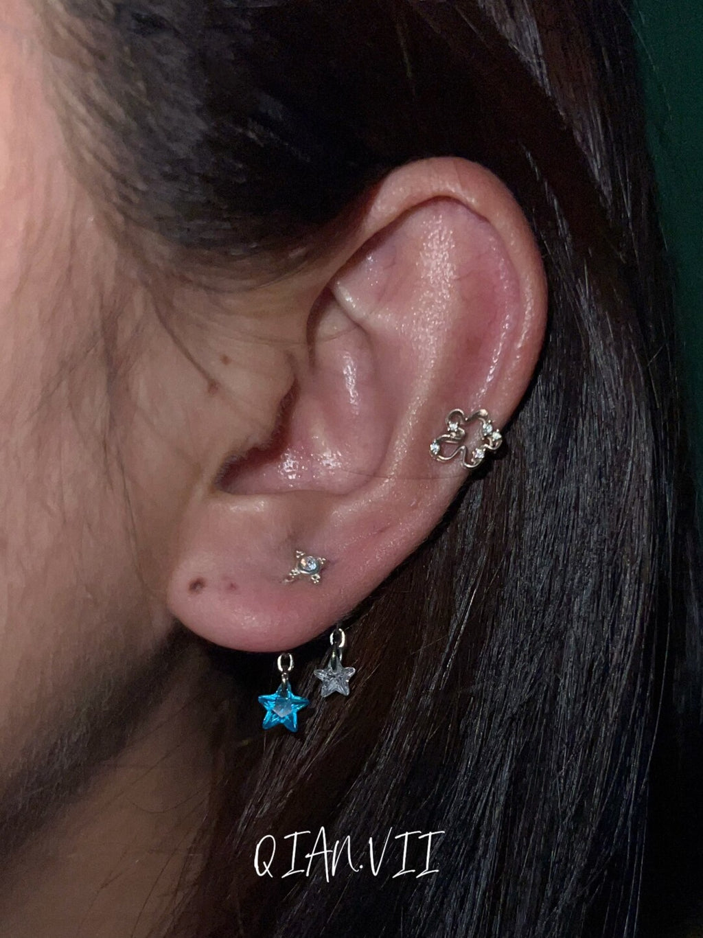 Double Piercing Silver Star Single Earring,Lumivault.