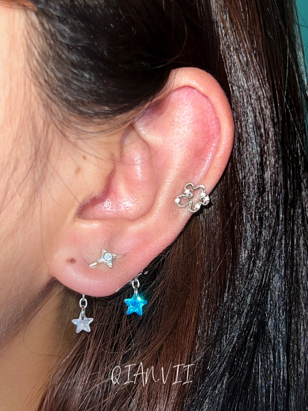 Double Piercing Silver Star Single Earring,Lumivault.