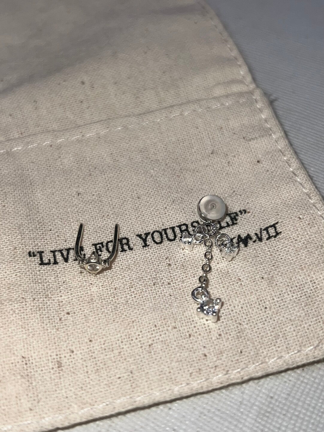 Double Piercing Silver Star Single Earring,Single Stud Earrings + Silver Tassel + Single Earplug,Lumivault.