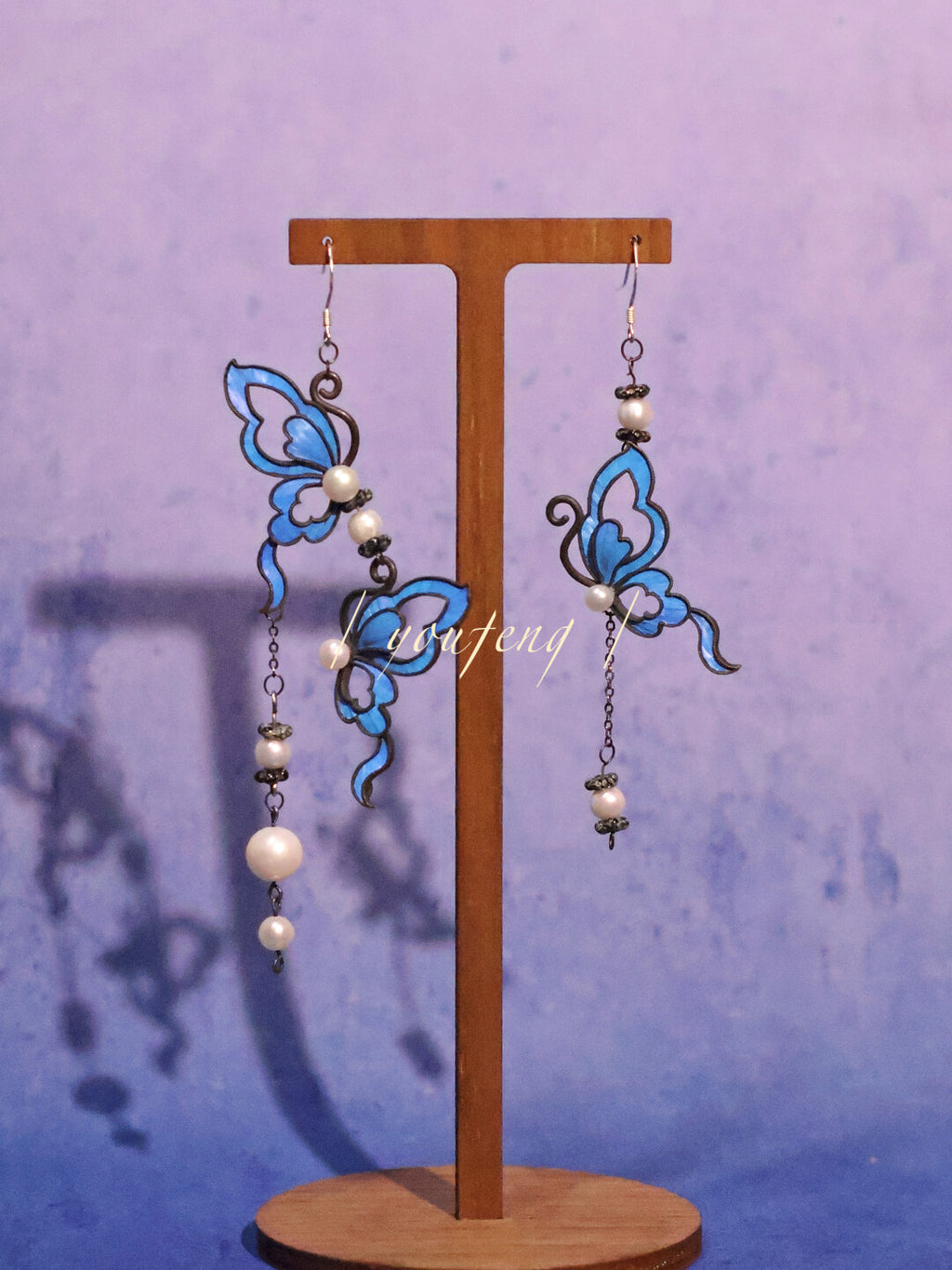 Vintage Parrot Feathers Pearl Butterfly Earrings,Lumivault.