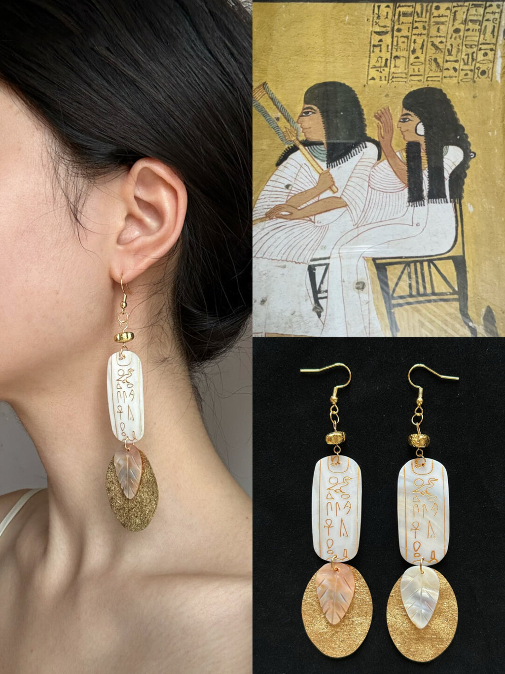 Egyptian Pearl Oyster Earrings,Lumivault.