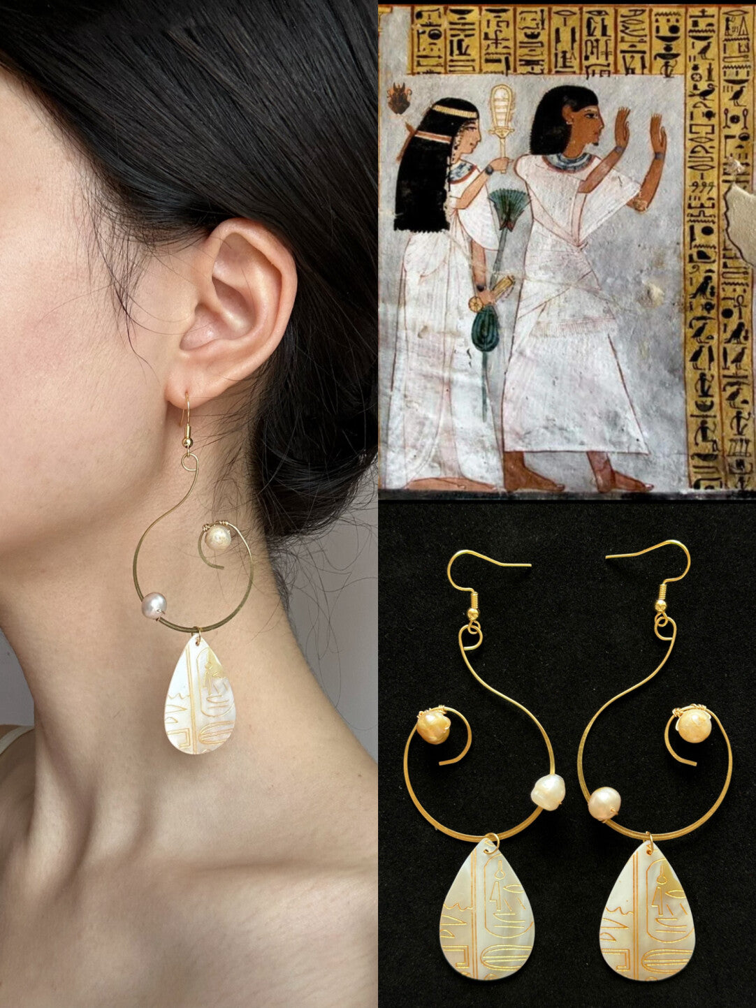 Egyptian Pearl Oyster Vine Earrings,Lumivault.