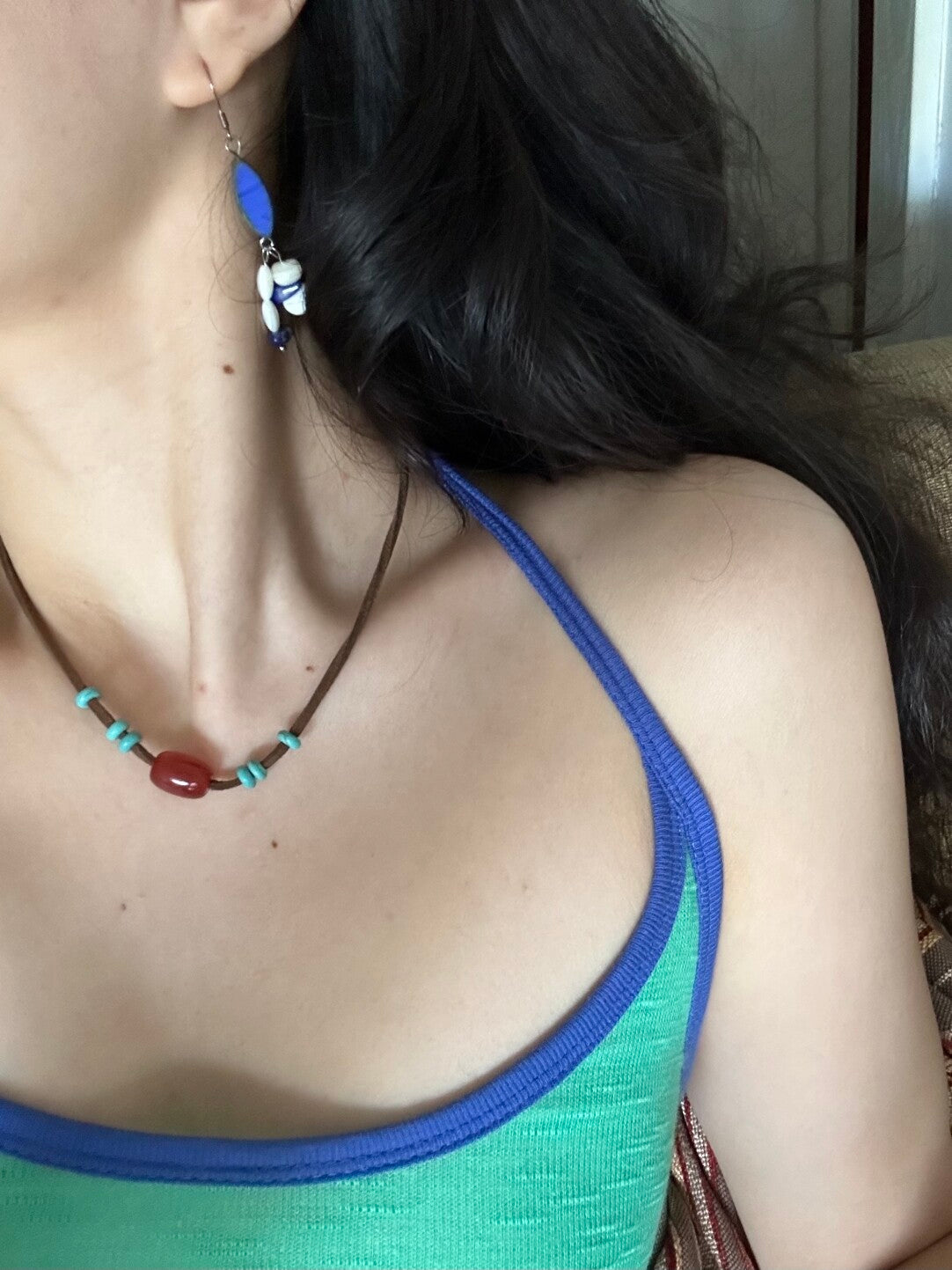 Chinoiserie Red Agate Turquoise Necklace,Lumivault.