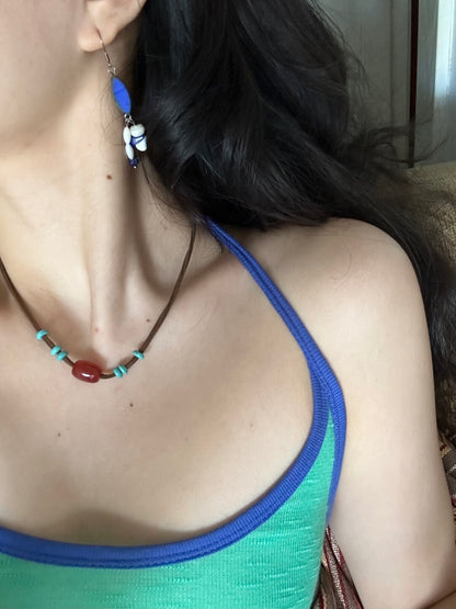 Chinoiserie Red Agate Turquoise Necklace