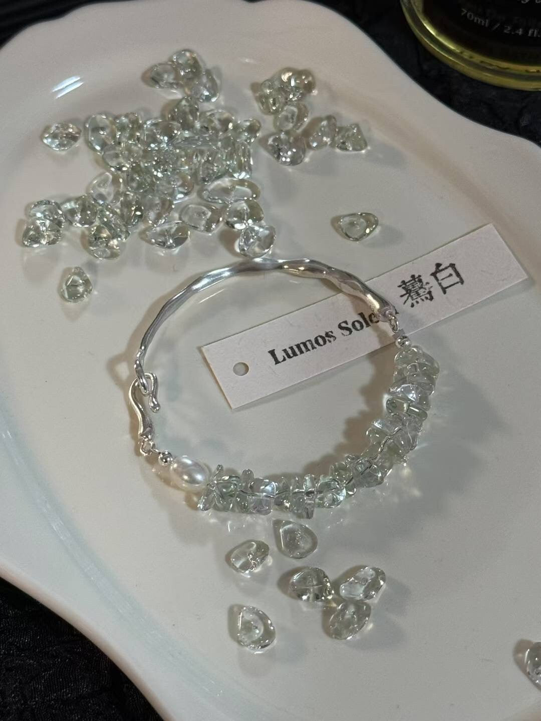 Green Willow Silver Bracelet,Note the hand circumference when placing an order,Lumivault.