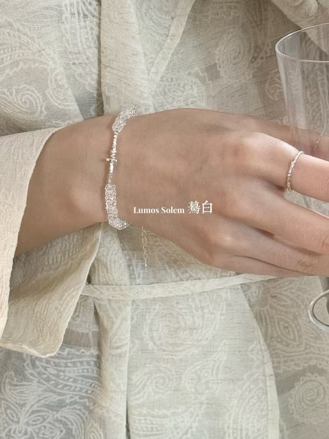 Point Star Crystal Silver Bracelet,Rock Crystal,Lumivault.