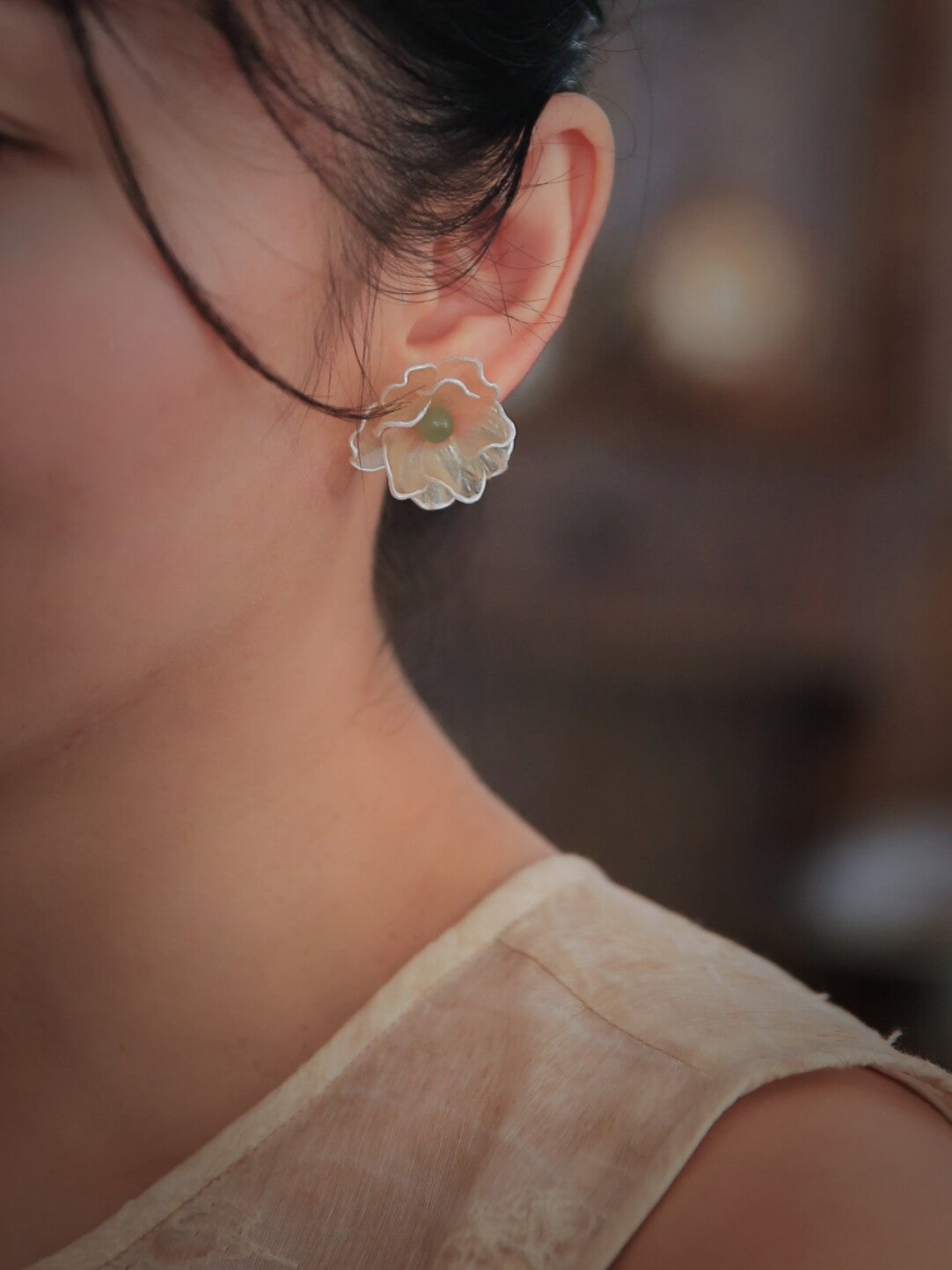 Late Rose Leather Shadow Puppet Earrings,Lumivault.