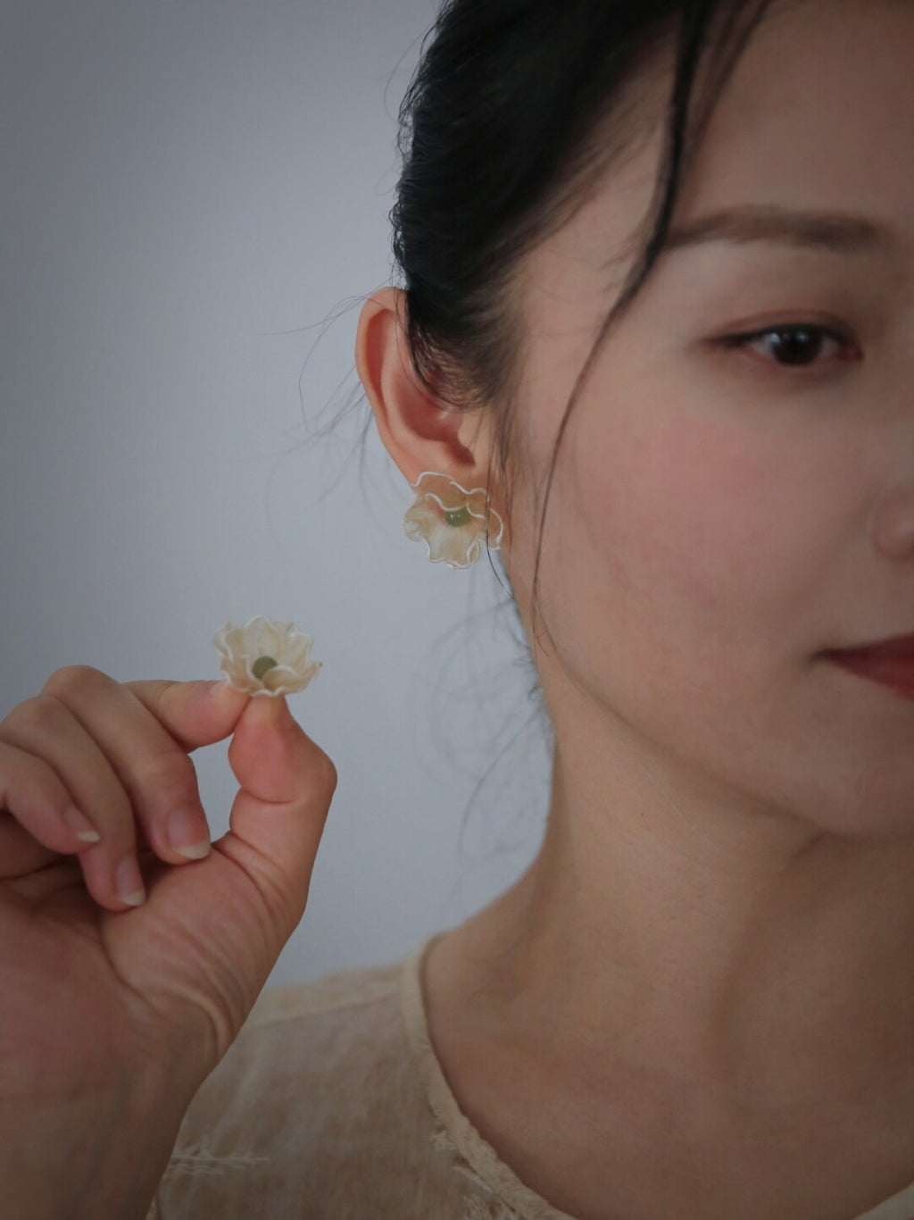 Late Rose Leather Shadow Puppet Earrings,Lumivault.