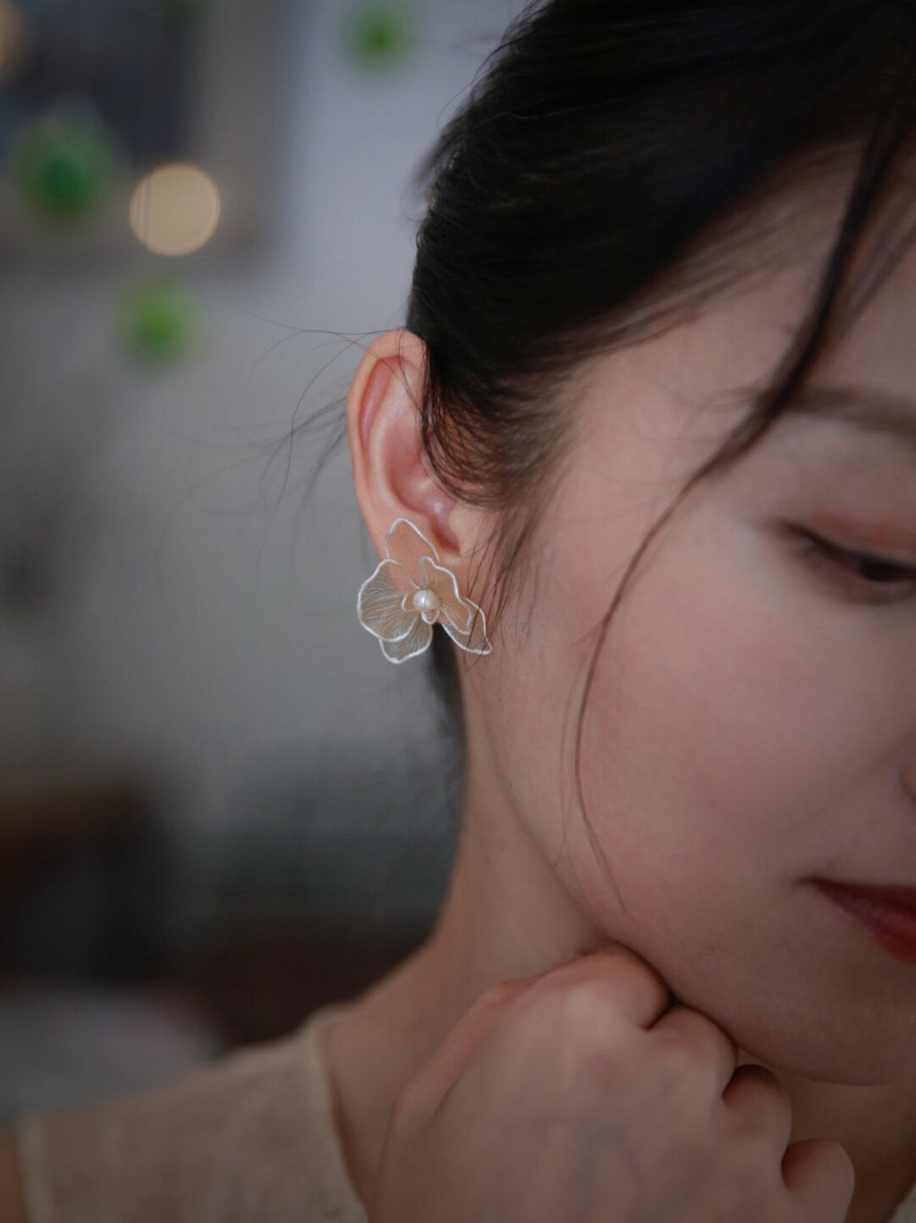 Morning Mist Leather Shadow Puppet Earrings,Lumivault.