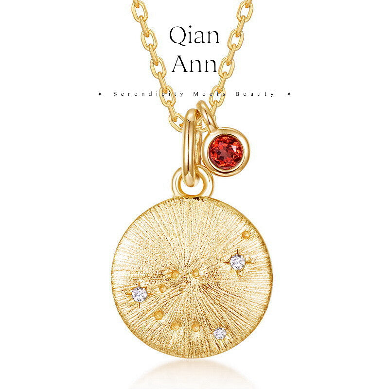 Birthstone Constellation Necklace,Capricorn - Garnet (12.22-1.19),Lumivault.