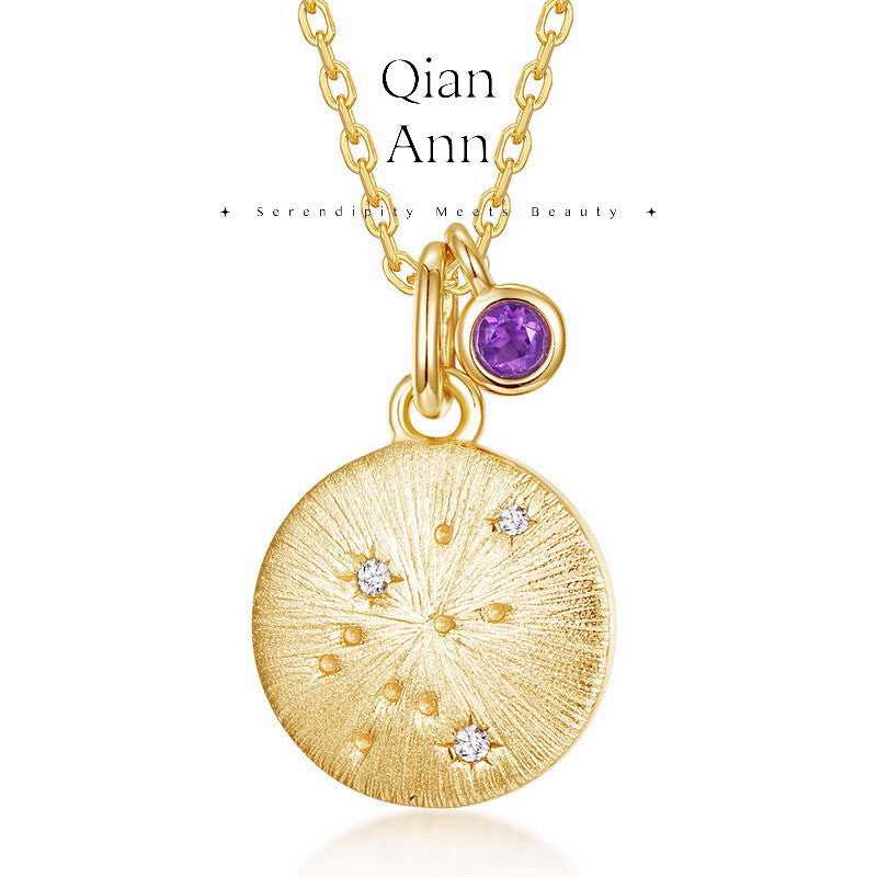 Birthstone Constellation Necklace,Aquarius - Amethyst (1.20-2.18),Lumivault.