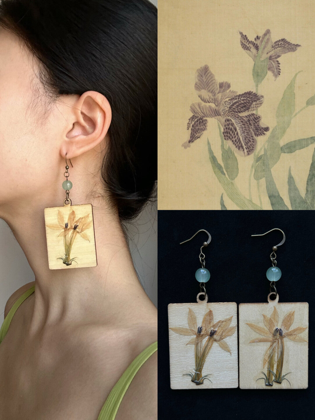 Chinoiserie Wooden Flower Earrings,Lumivault.