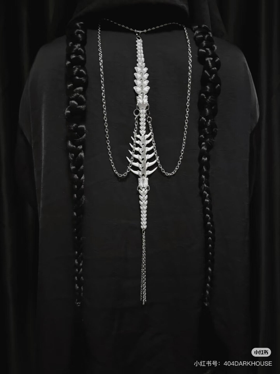 Spine Cascade Necklace,Black + Detachable Vertical Chain,Lumivault.